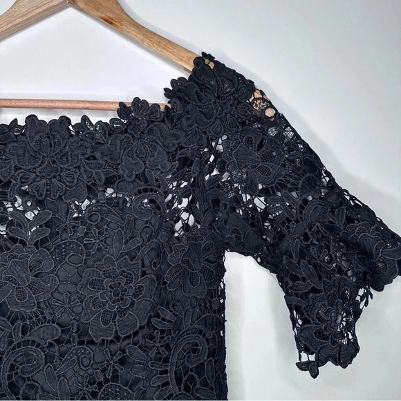 Paper Dolls London Black Off The Shoulder Frill Sleeve Crochet Lace Maxi Dress - Picture 6 of 13